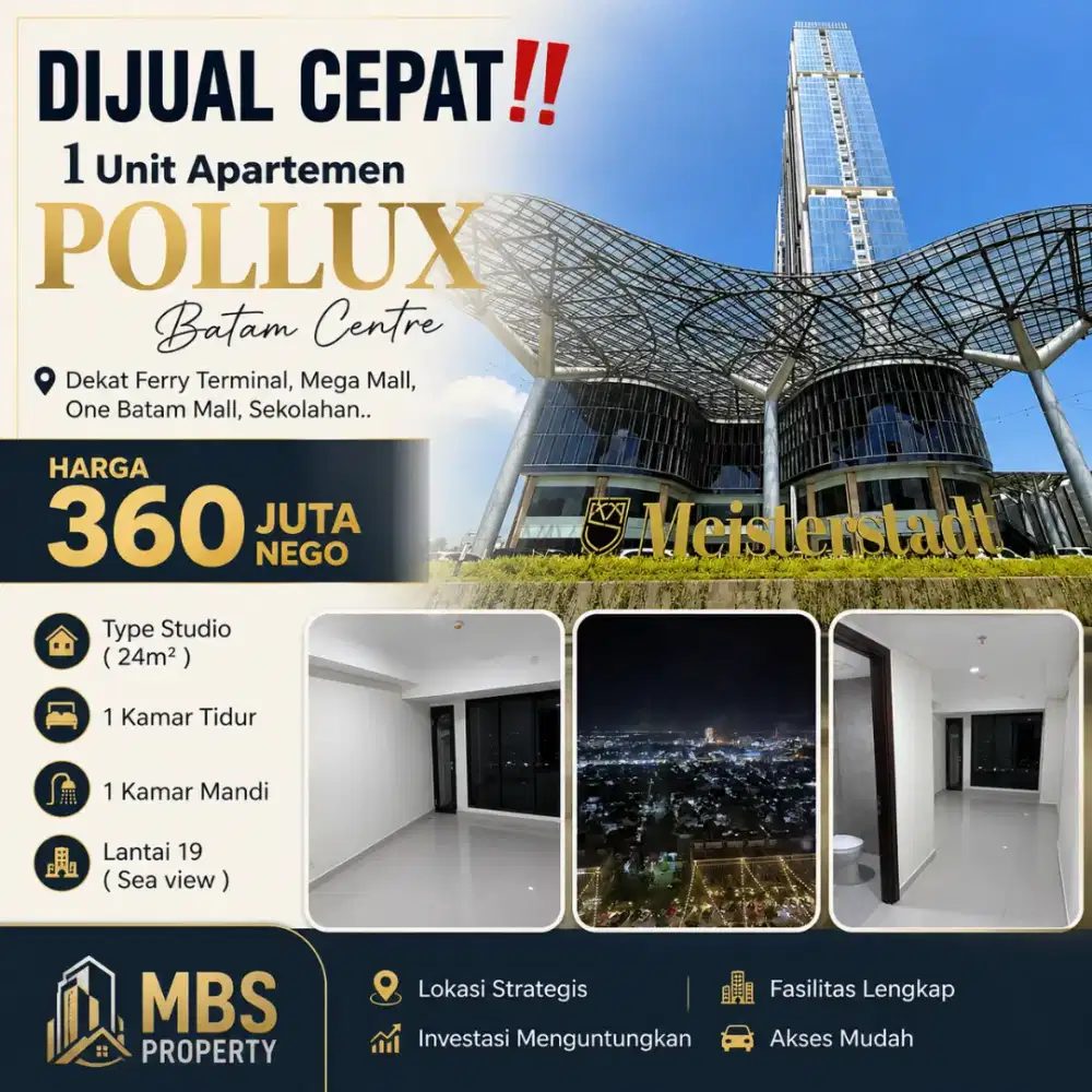 DIJUAL CEPAT
1 Unit Apartemen Pollux ,Batam Centre