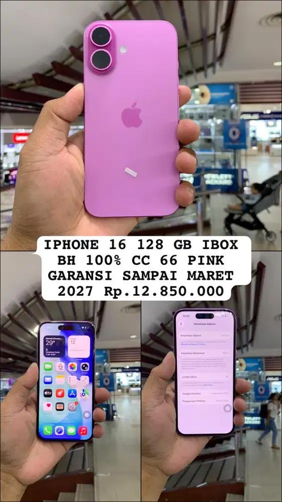 Dijual second iphone 16 128 Gb Pink ibox