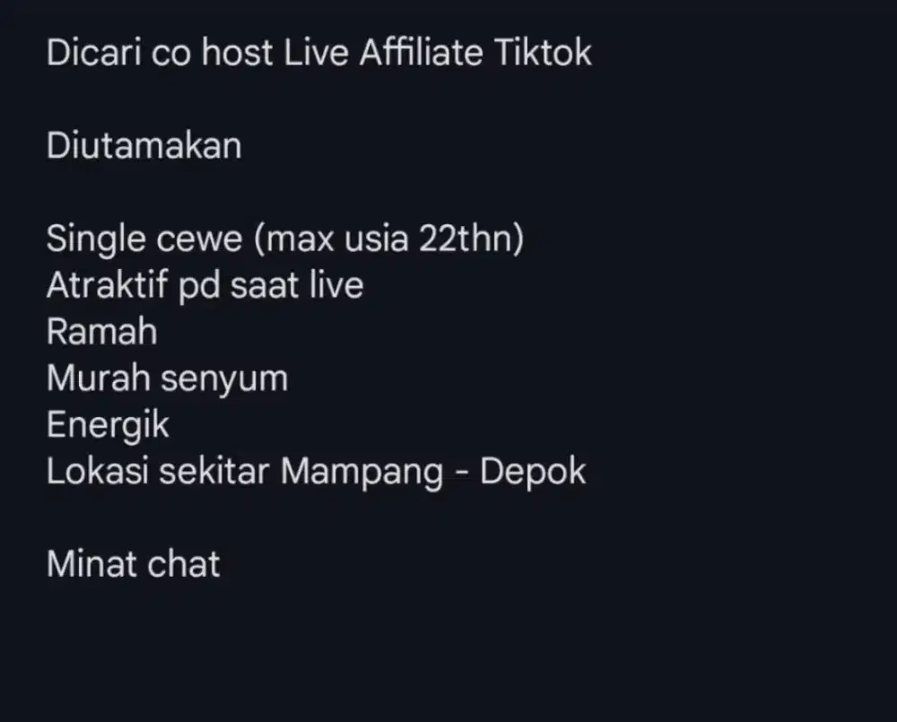 Dicari co host Live Affiliate Tiktok