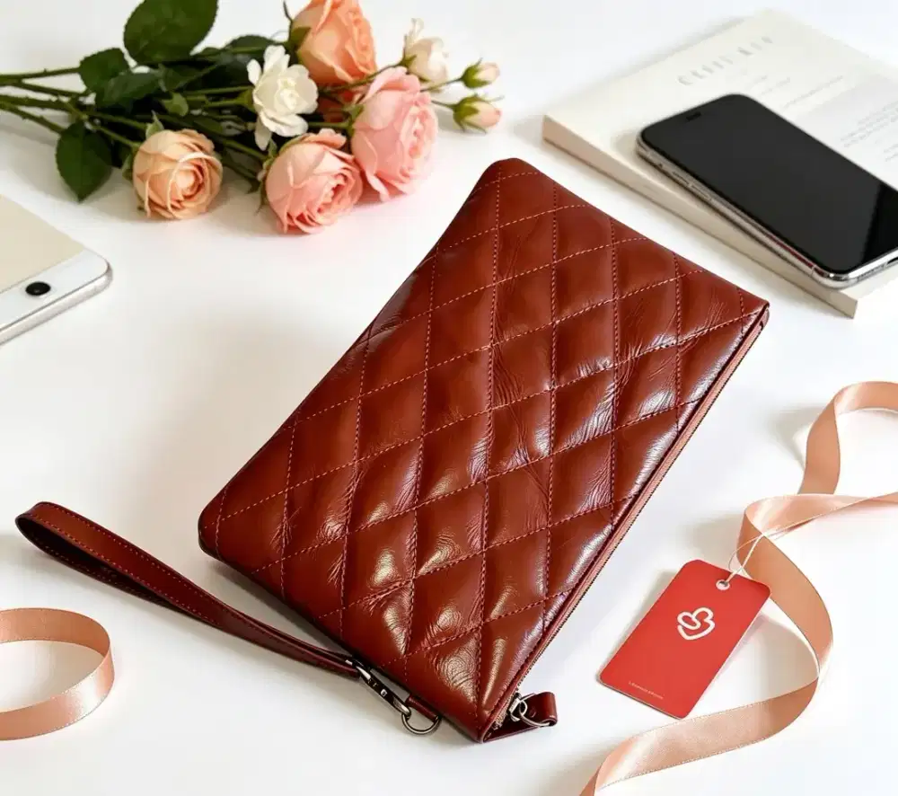 Pouch Kulit sapi asli Handbag tas tangan premium