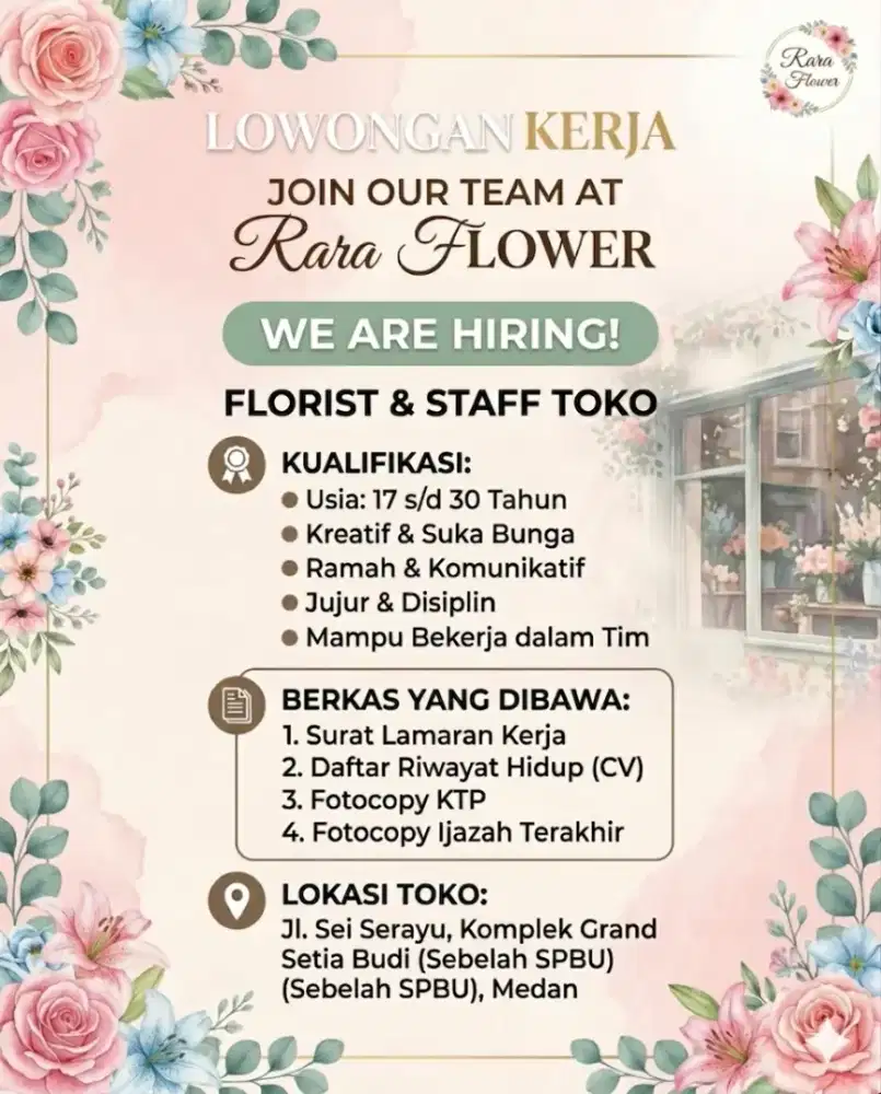 Dicari Secepatnya Staff TOKO BUNGA