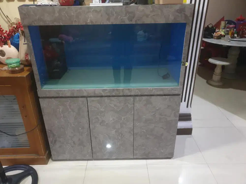 Akuarium custom premium + kabinet motif marmer ukuran  100x50x50