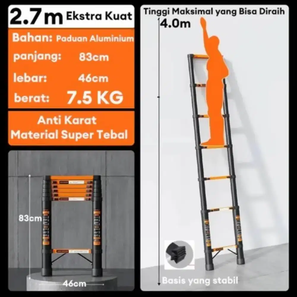 2,6M tangga lipat teleskopik aluminium