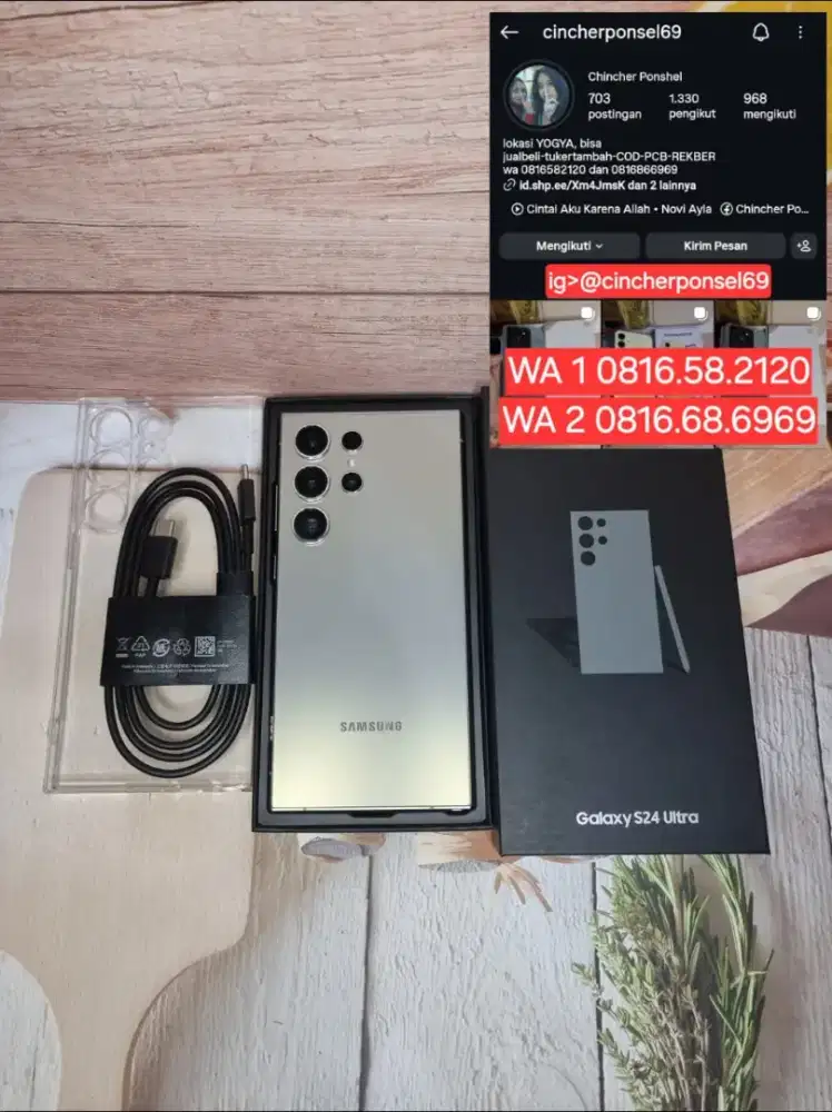 Jual  hp likenew samsung S24 ULTRA 12/512 resmi istimewa free ADAPTOR