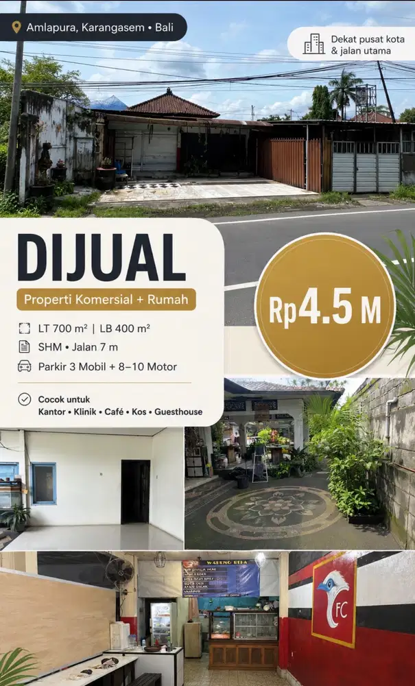 Dijual Properti Komersial + Rumah 700 m² di Amlapura Karangasem Bali