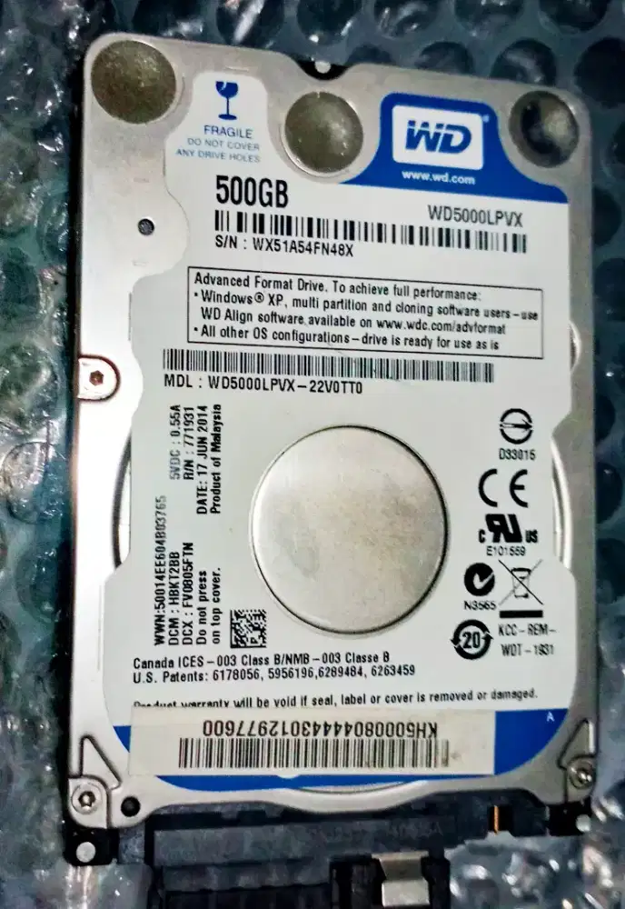 HARDISK SATA 2,5' 500Gb GOOD CONDITION JAKSEL