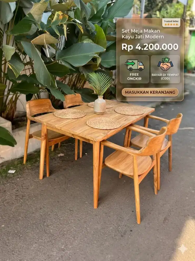 Set meja makan minimalis kursi kayu jati