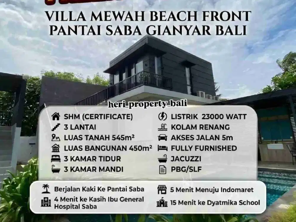 Villa Mewah 3 Lantai Beachfront Pantai Saba Gianyar Bali