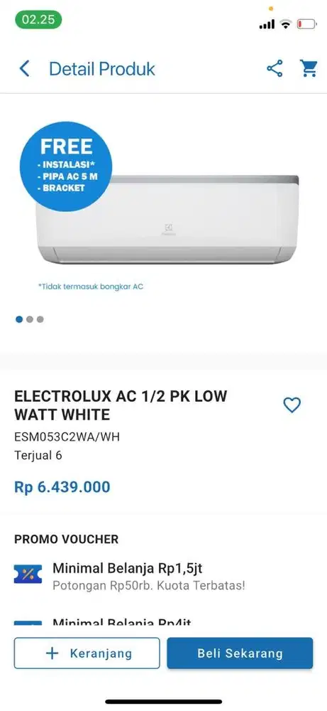 ELECTROLUX AC 1/2 PK LOW WATT WHITE