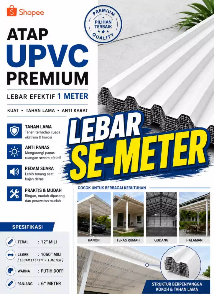 ATAP UPVC PREMIUM BERONGGA ANTI PANAS TEBAL 12 MILIMETER LEBAR 1 METER