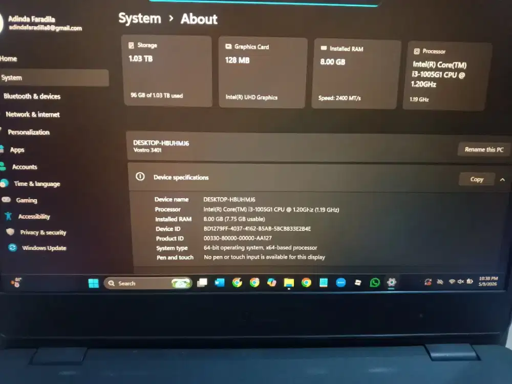 laptop dell core i3 1005g1