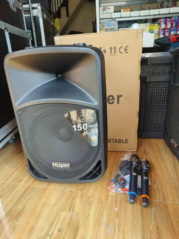 Huper portabel speaker JL12 150Watt 12 inch. Sudah Include mic wireles