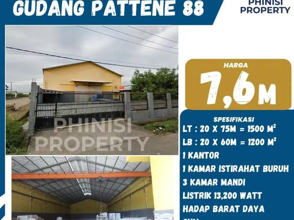 Dijual Gudang Besar di Pattene 88 Samping Tol Ir.Sutami