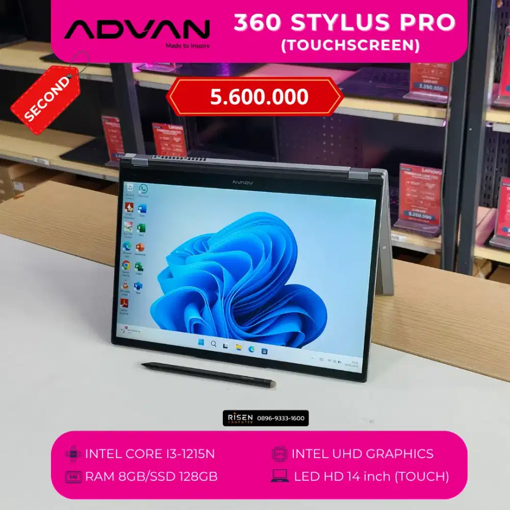 ADVAN 360 STYLUS PRO I3-1215U RAM 8GB SSD 256GB FHD+ 14inch Second