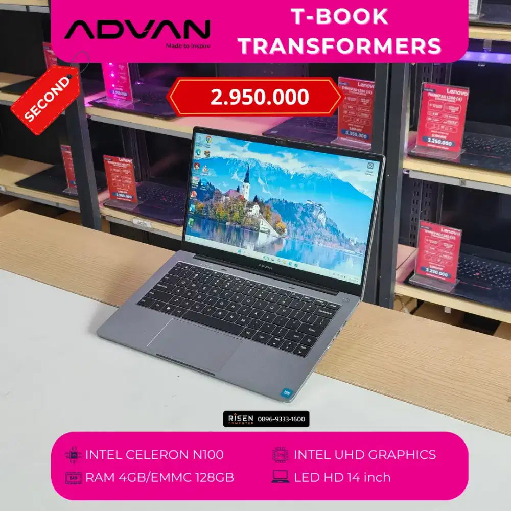 ADVAN T-BOOK TRANSFORMER Celeron N100 4GB EMMC 128GB HD 14inch Second