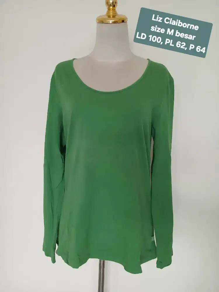 Baju atasan kaos t-shirt lengan panjang Liz Claiborne sz M/L, preloved