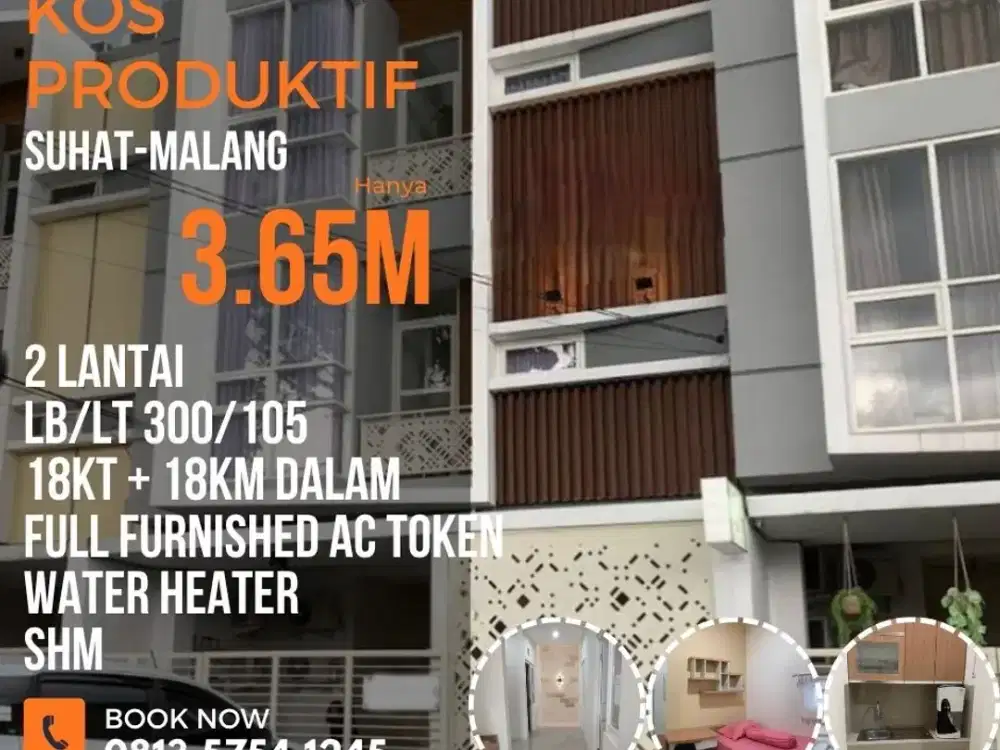 Kos dijual di Malang kawasan Suhat UB 18KT+KM Furnished UB Polinema 3,65M