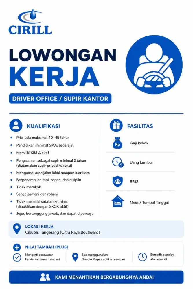 LOWONGAN DRIVER OFFICE