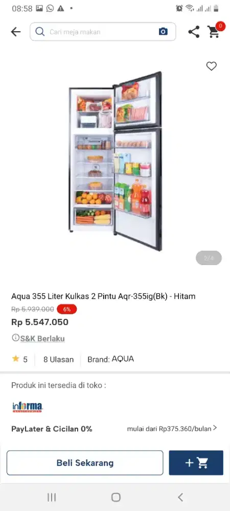 Aqua kulkas 2pintu inverter