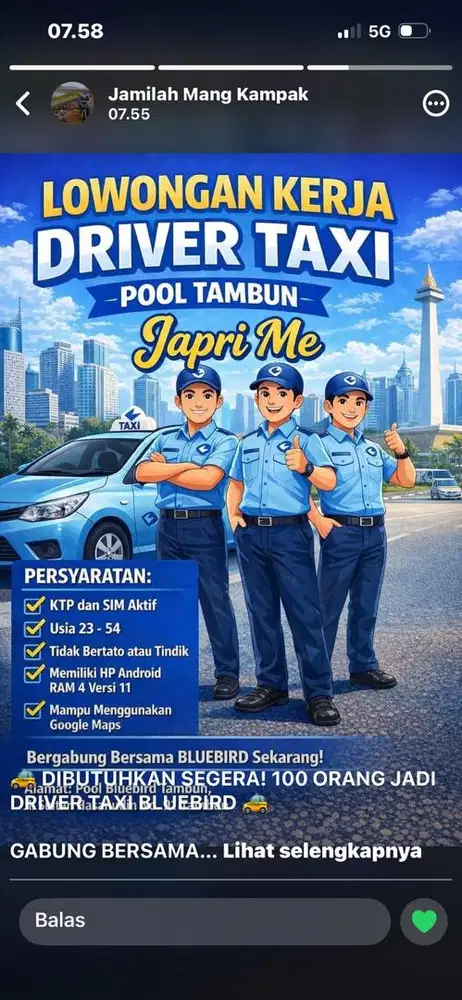 DIBUTUHKAN SEGERA 100 orang driver