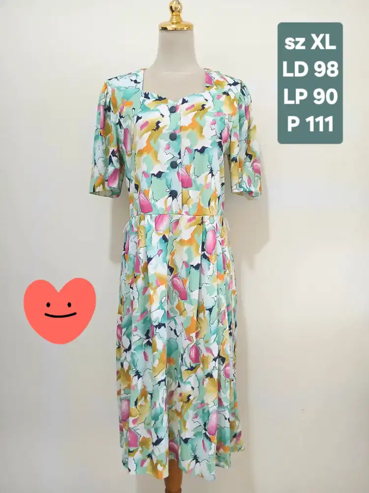 Baju dress gaun terusan  bunga abstrak sz  L/XL, preloved
