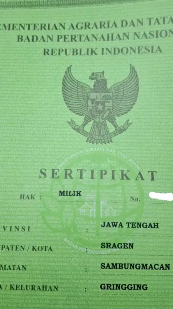 Dijual SAWAH SHM Gringging Sambung Macan