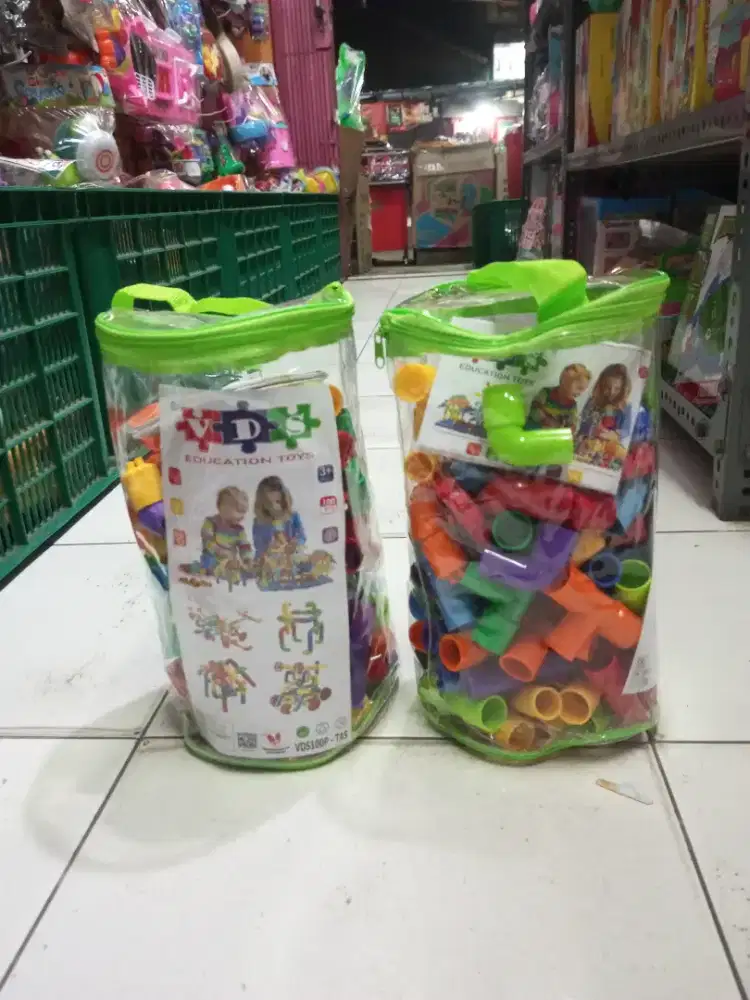 Mainan Anak Blok Pipa tas isi 100