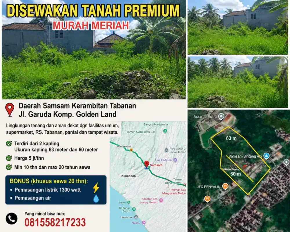 Disewakan tanah premium