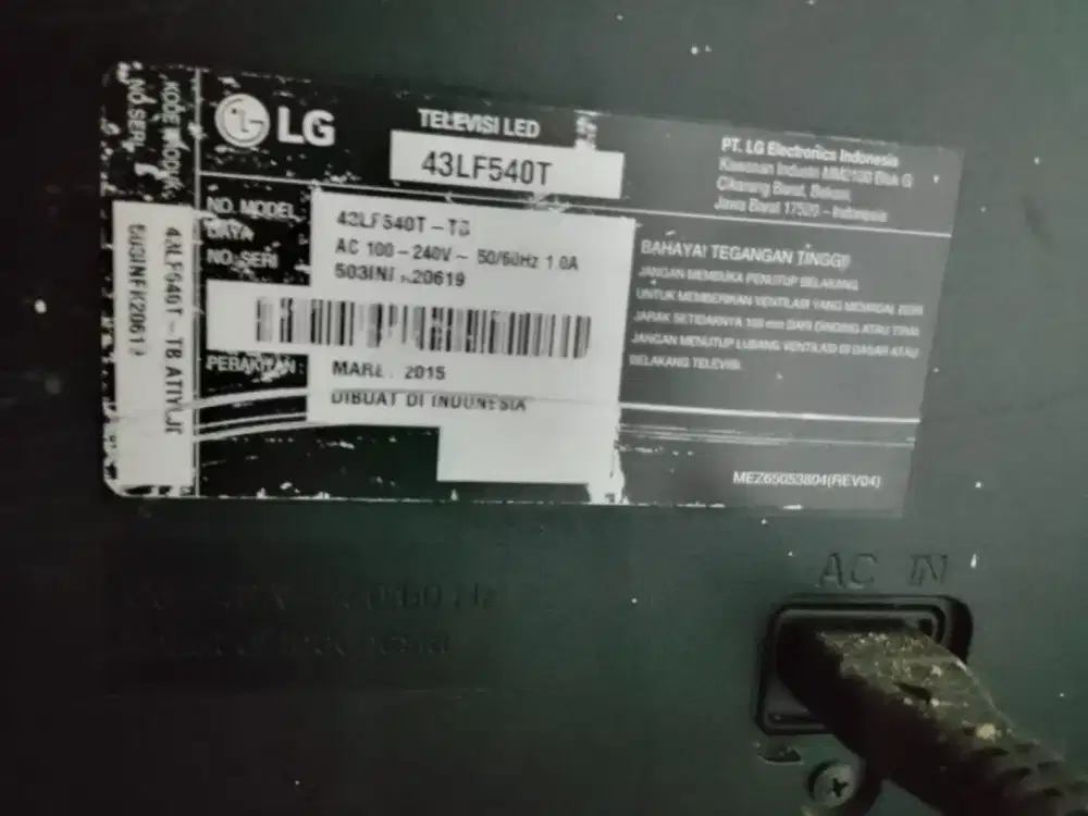 Aksesoris jual tivi LG 43in digital+setbok tanpa remot .tivi remot ada