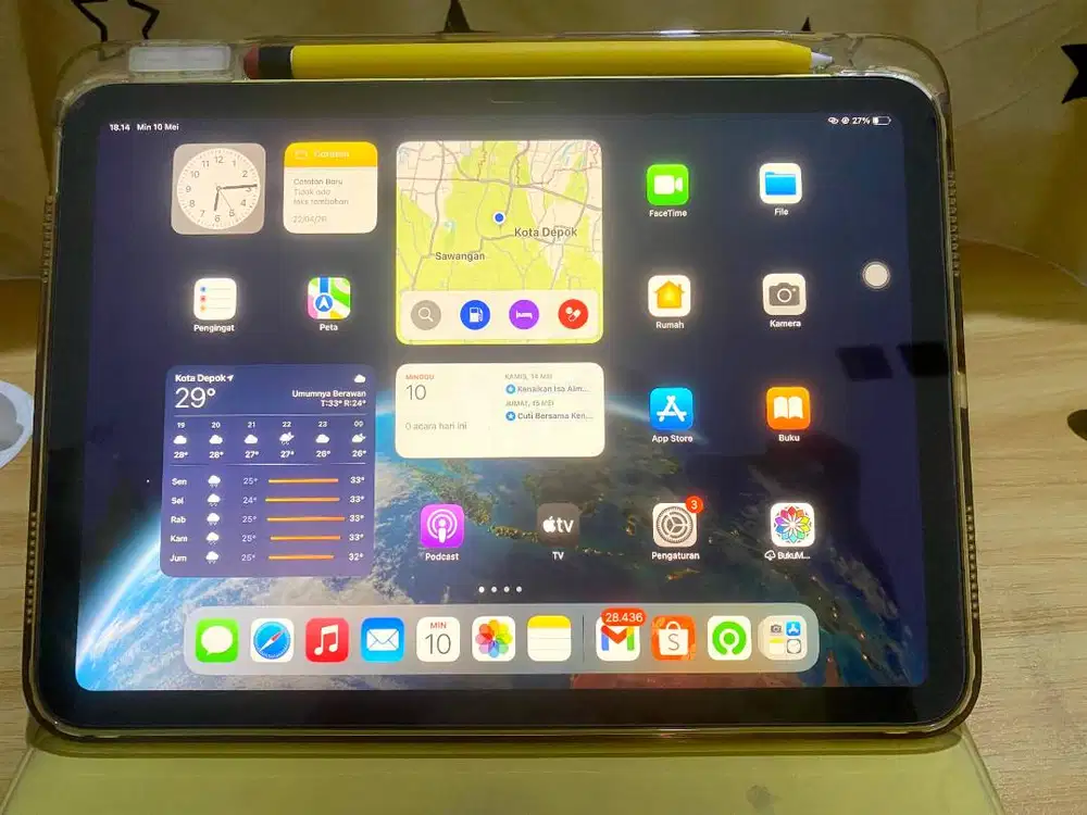 Ipad Apple Gen 10 Yellow 64gb, Fullset No Minus Baru 1 tahun