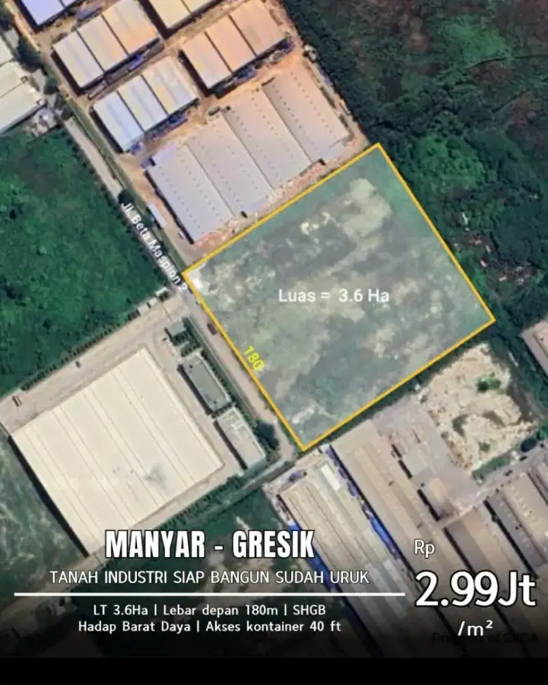 Tanah industri di gresik manyar