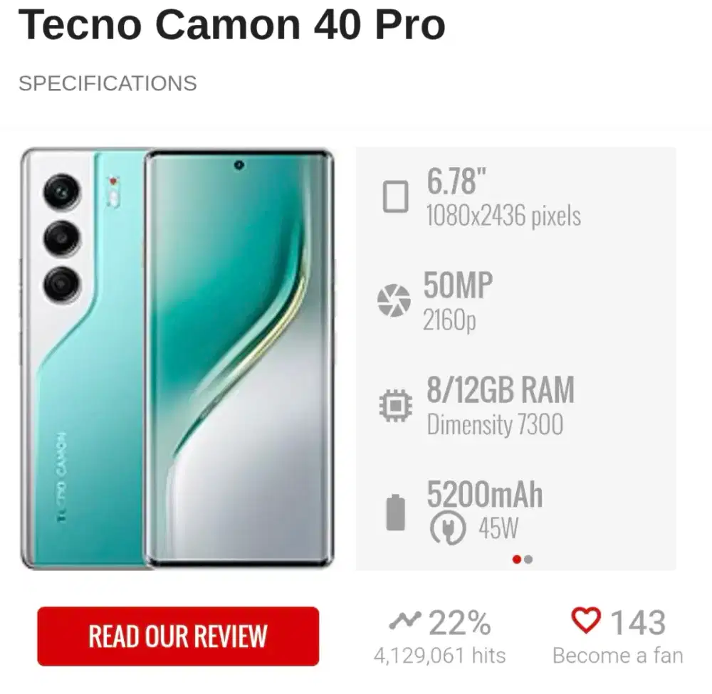 Jual hp tecno camon 40 pro 5g