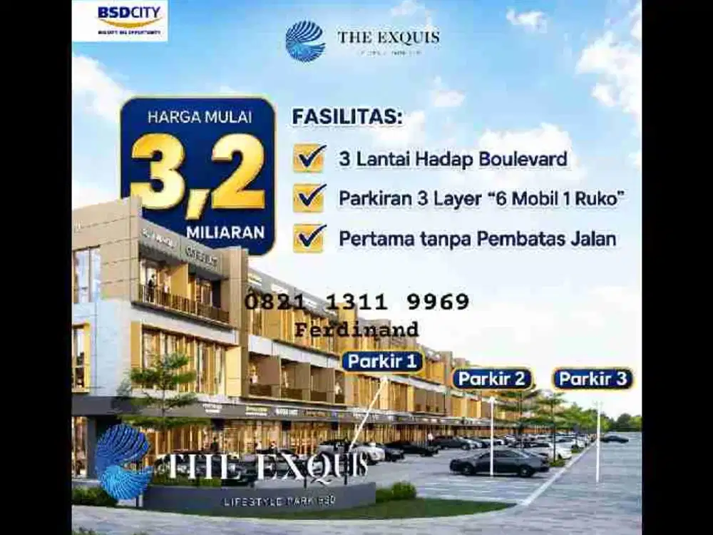 Ruko Hadap Jalan Parkiran 3 Layer Tanpa Pembatas Jalan The Exquis BSD