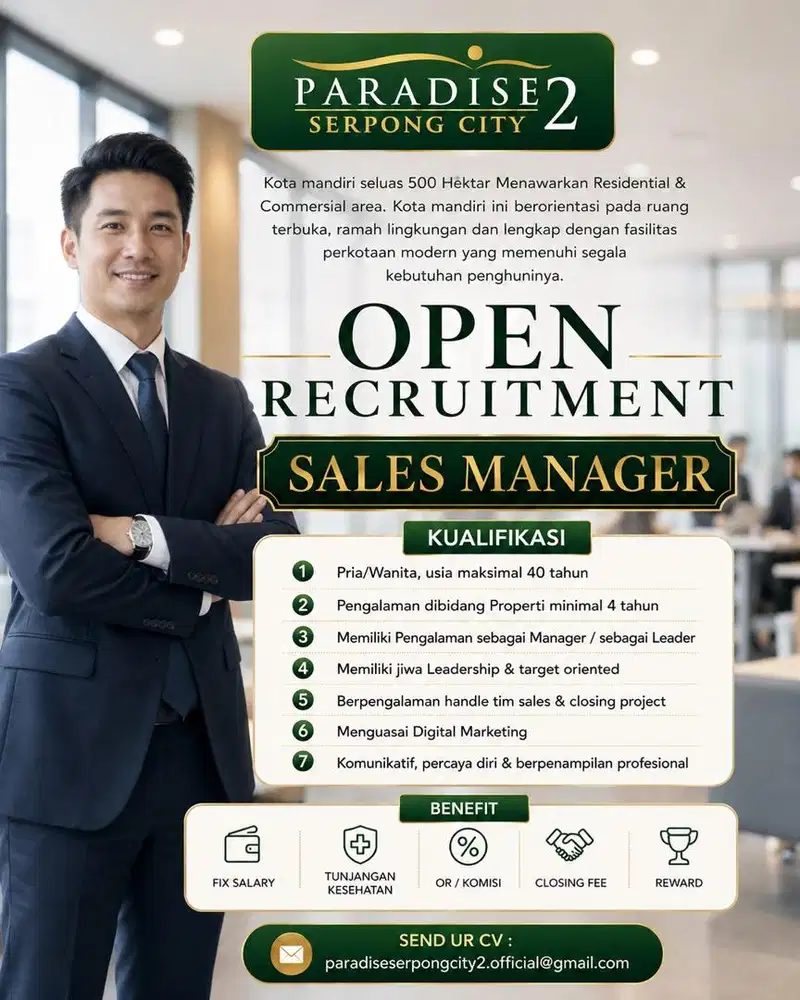 OPEN POSITION SALES MANAGER INHOUSE PARADISE 2