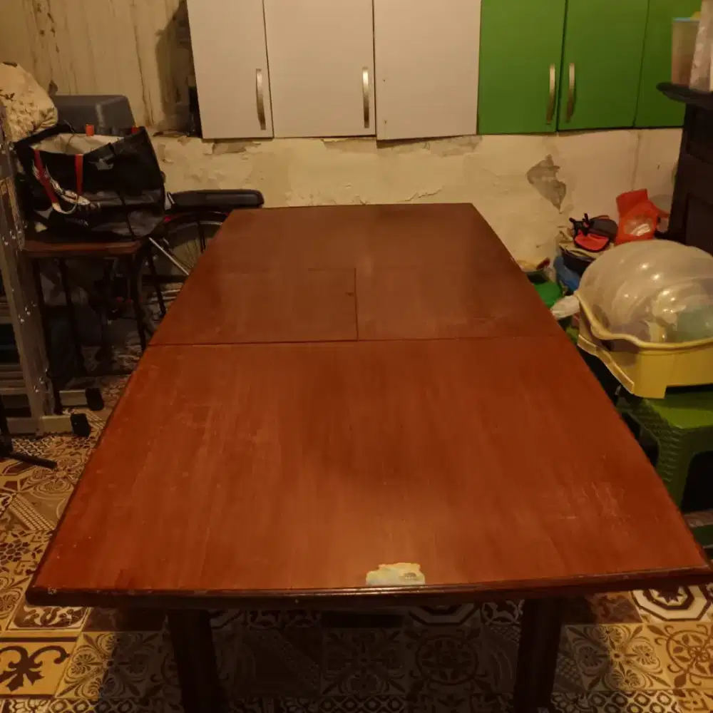 MEJA MAKAN LANGKA KAYU JATI ASLI – MODEL LIPAT  / EXTENDABLE