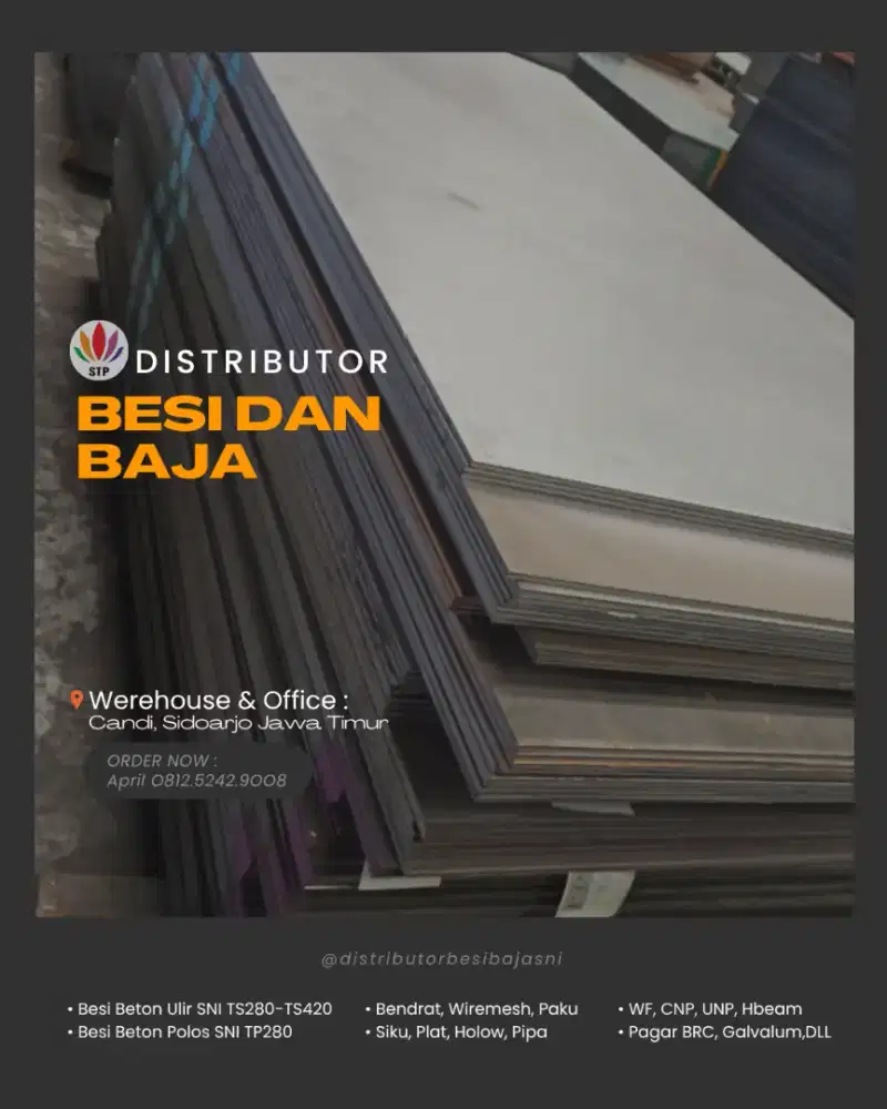 Jual besi beton, wiremesh, holow, pipa, plat, siku ready