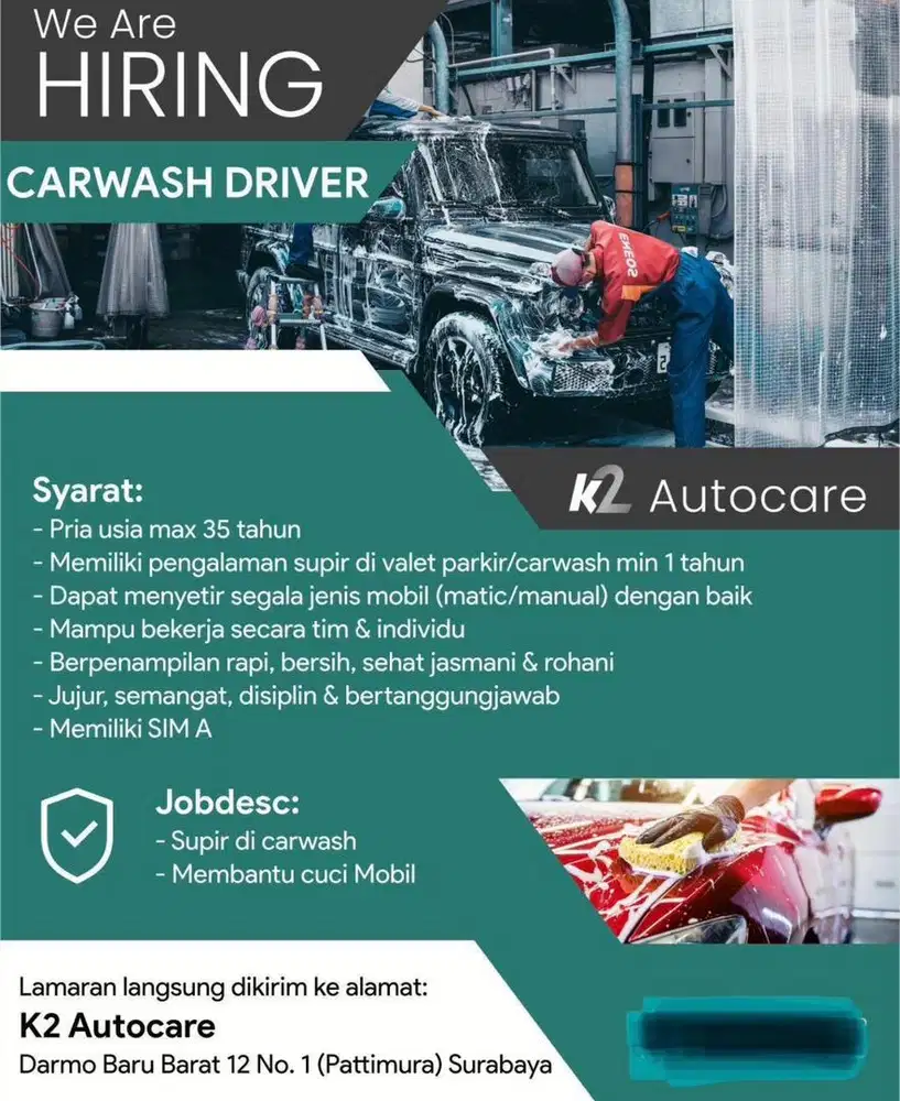 Dicari driver car wash