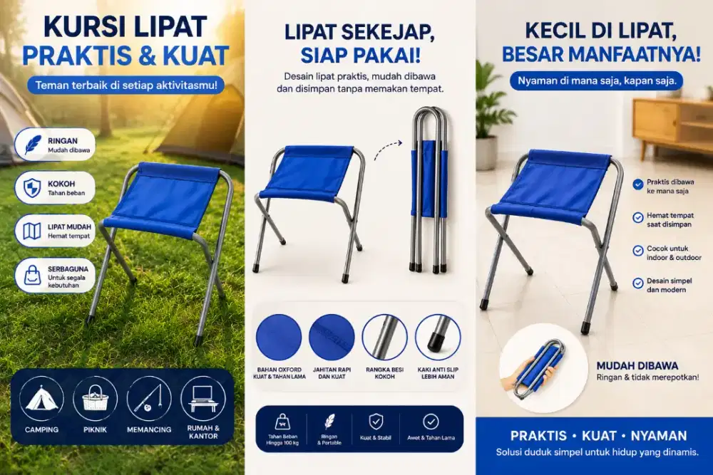 Kursi Stanless Portabel Mini Lipat cocok Untuk Indoor dan Outdoor