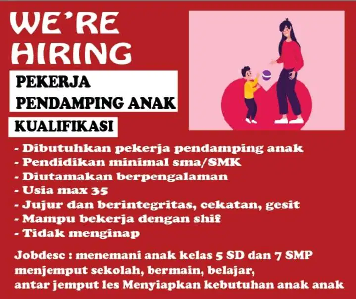 mencari pekerja untuk pendamping anak & driver wanita