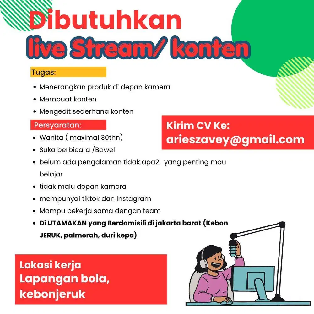 Dicari live streamer dan konten