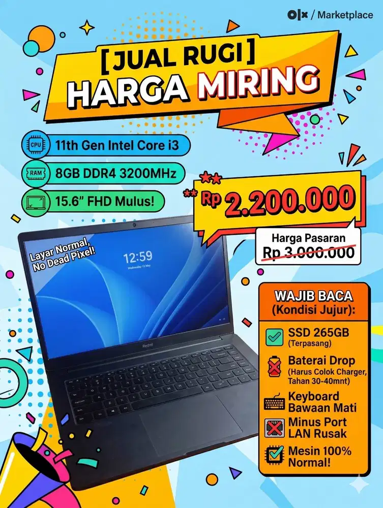 LAPTOP REDMIBOOK 15 I3 GEN 11 SSD 256GB