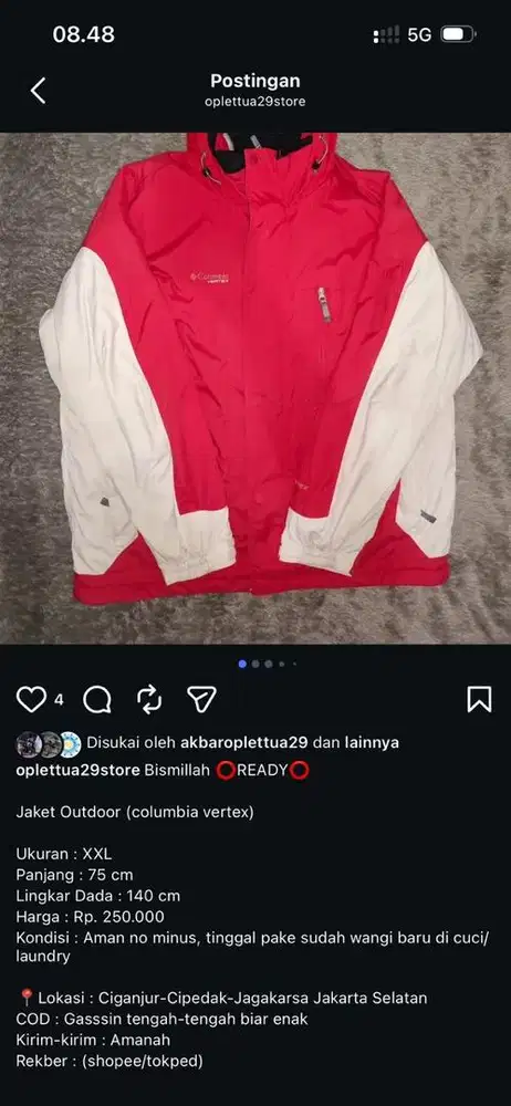 jaket outdoor (columbia vertix)
