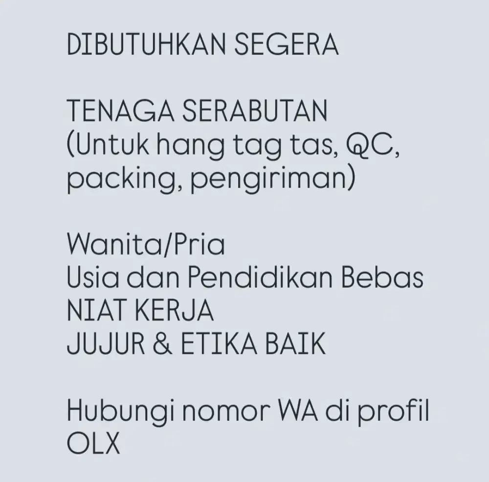 LOWONGAN TENAGA SERABUTAN