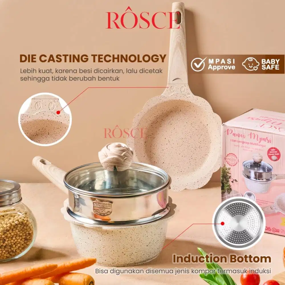 Panci Set ROSCE MPASI 4pcs Anti Lengket, Smokeless Semua Kompor