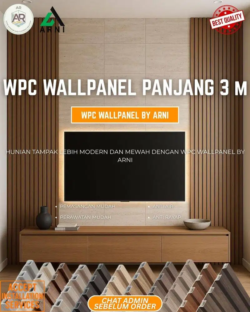 WPC Wallpanel Dinding Lux by Arni | Panjang 3 m, Instalasi Mudah | Ber
