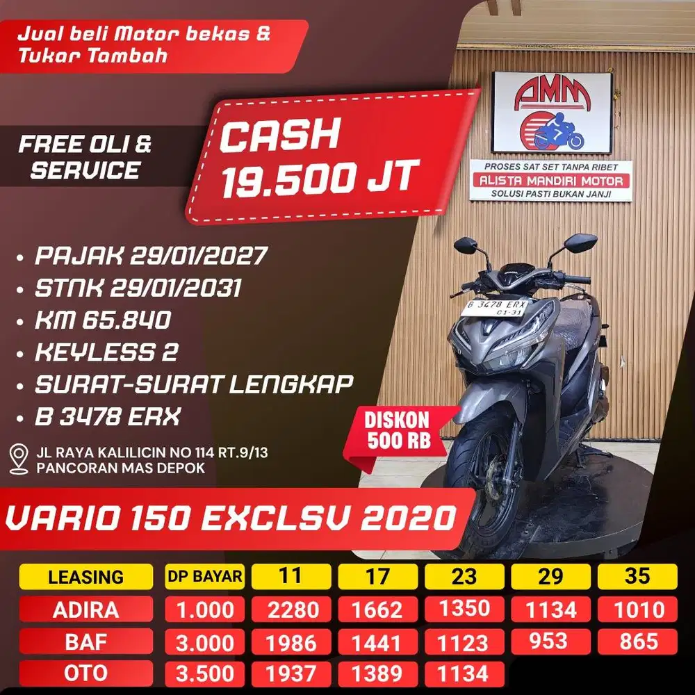 VARIO 150 EXCLSV 2020 DP 1 JUTA PAJAK HIDUP REMOT 2 CASH/KREDIT ALISTA