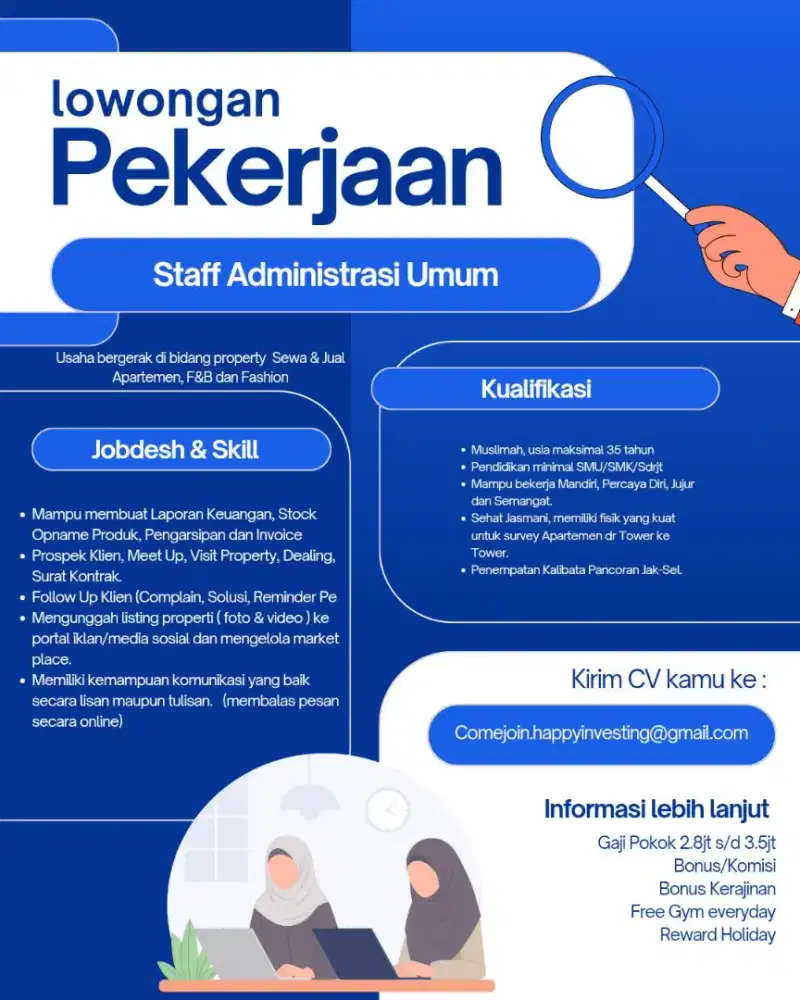 Dibutuhkan Staff admin umum untuk muslimah