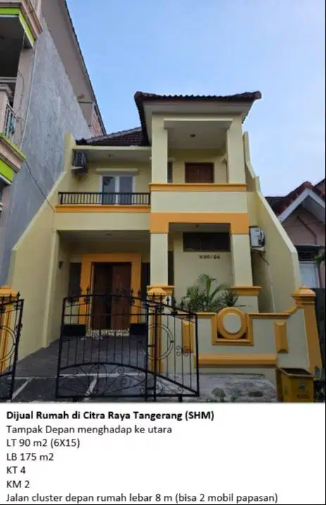 Rumah 2 lantai di CitraRaya Tangerang LT 90 m2 LB 175 m2