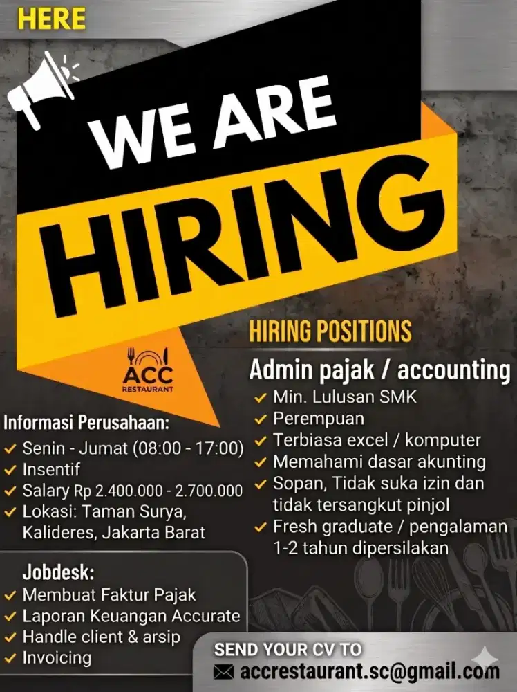 Dicari Admin Accounting / Tax - Jakarta Barat
