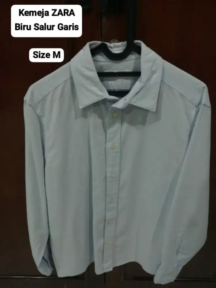Kemeja ZARA MEN ORIGINAL Biru Salur Garis Size M Made in Morocco
